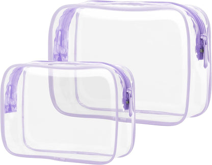Clear Makeup Bag Travel - TSA Approved Toiletry Bag, 2 Rose Pink | 1 Medium Quart Carry-On & 1 Large Checked-Luggage, Reinforced Seams, Water-resistant, Clear Easy-Check for Airport, Women