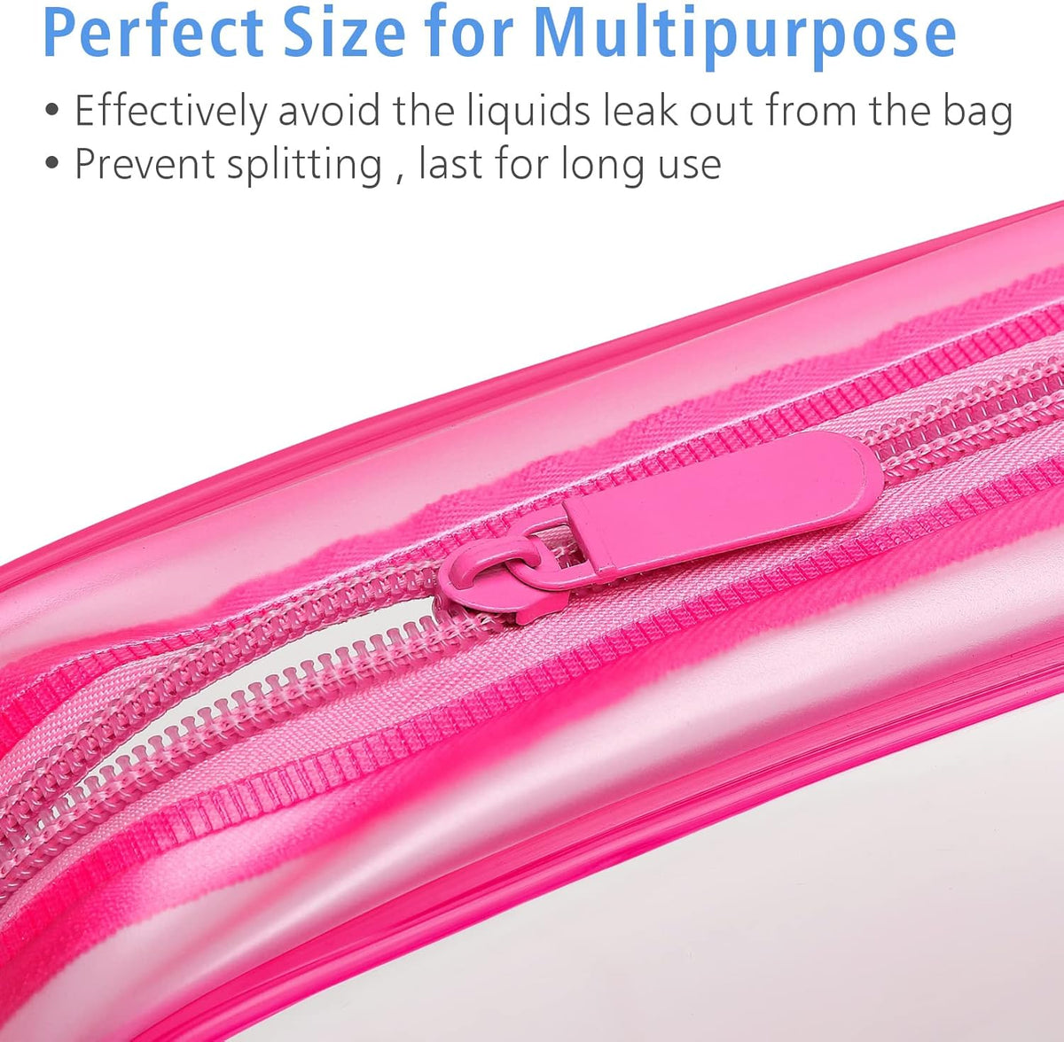 Clear Makeup Bag Travel - TSA Approved Toiletry Bag, 2 Rose Pink | 1 Medium Quart Carry-On & 1 Large Checked-Luggage, Reinforced Seams, Water-resistant, Clear Easy-Check for Airport, Women