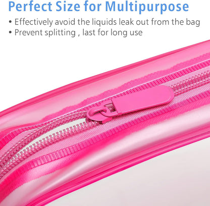 Clear Makeup Bag Travel - TSA Approved Toiletry Bag, 2 Rose Pink | 1 Medium Quart Carry-On & 1 Large Checked-Luggage, Reinforced Seams, Water-resistant, Clear Easy-Check for Airport, Women