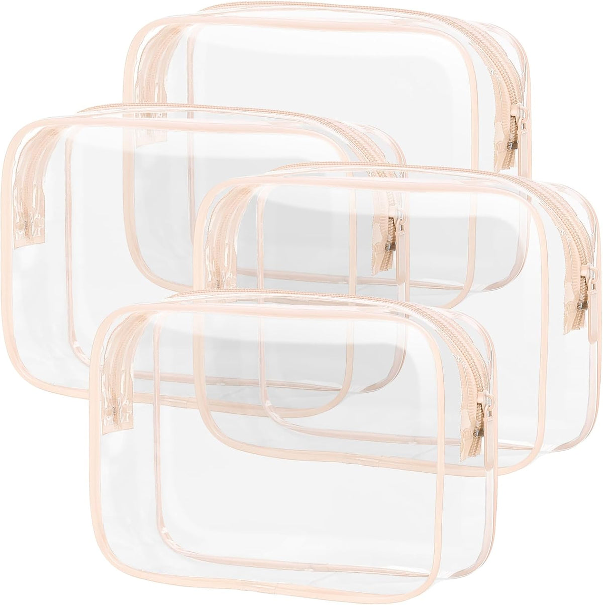 Clear Makeup Bag Travel - TSA Approved Toiletry Bag, 2 Rose Pink | 1 Medium Quart Carry-On & 1 Large Checked-Luggage, Reinforced Seams, Water-resistant, Clear Easy-Check for Airport, Women