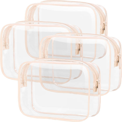 Clear Makeup Bag Travel - TSA Approved Toiletry Bag, 2 Rose Pink | 1 Medium Quart Carry-On & 1 Large Checked-Luggage, Reinforced Seams, Water-resistant, Clear Easy-Check for Airport, Women