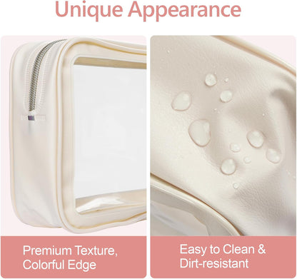 Clear Makeup Bag Travel - TSA Approved Toiletry Bag, 2 Rose Pink | 1 Medium Quart Carry-On & 1 Large Checked-Luggage, Reinforced Seams, Water-resistant, Clear Easy-Check for Airport, Women