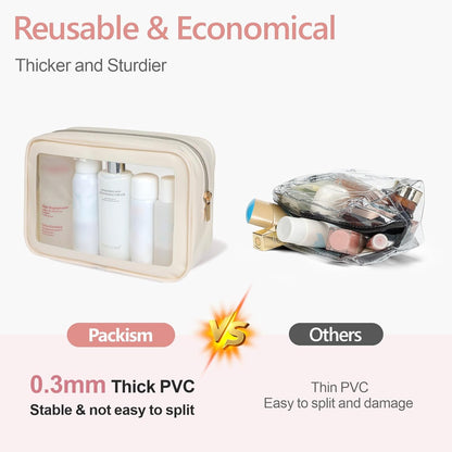 Clear Makeup Bag Travel - TSA Approved Toiletry Bag, 2 Rose Pink | 1 Medium Quart Carry-On & 1 Large Checked-Luggage, Reinforced Seams, Water-resistant, Clear Easy-Check for Airport, Women