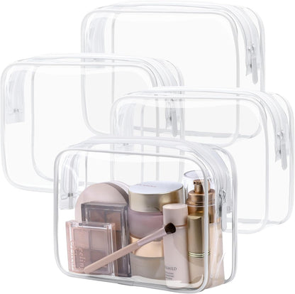 Clear Makeup Bag Travel - TSA Approved Toiletry Bag, 2 Rose Pink | 1 Medium Quart Carry-On & 1 Large Checked-Luggage, Reinforced Seams, Water-resistant, Clear Easy-Check for Airport, Women
