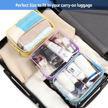 Clear Makeup Bag Travel - TSA Approved Toiletry Bag, 2 Rose Pink | 1 Medium Quart Carry-On & 1 Large Checked-Luggage, Reinforced Seams, Water-resistant, Clear Easy-Check for Airport, Women