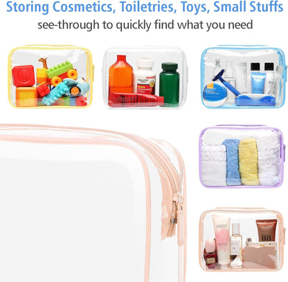 Clear Makeup Bag Travel - TSA Approved Toiletry Bag, 2 Rose Pink | 1 Medium Quart Carry-On & 1 Large Checked-Luggage, Reinforced Seams, Water-resistant, Clear Easy-Check for Airport, Women