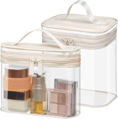 Clear Makeup Bag Travel - TSA Approved Toiletry Bag, 2 Rose Pink | 1 Medium Quart Carry-On & 1 Large Checked-Luggage, Reinforced Seams, Water-resistant, Clear Easy-Check for Airport, Women