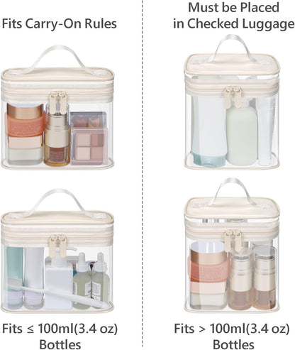 Clear Makeup Bag Travel - TSA Approved Toiletry Bag, 2 Rose Pink | 1 Medium Quart Carry-On & 1 Large Checked-Luggage, Reinforced Seams, Water-resistant, Clear Easy-Check for Airport, Women