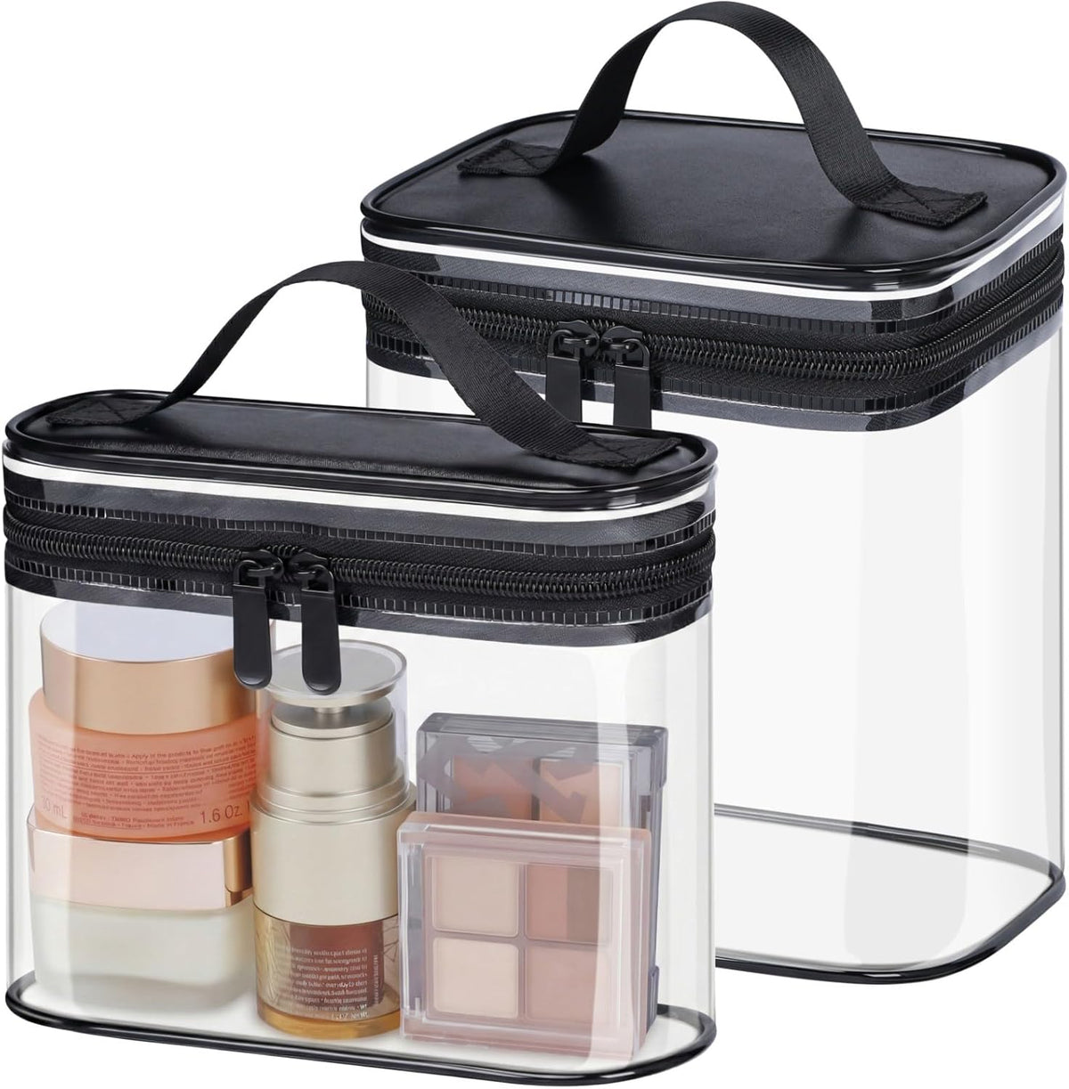 Clear Makeup Bag Travel - TSA Approved Toiletry Bag, 2 Rose Pink | 1 Medium Quart Carry-On & 1 Large Checked-Luggage, Reinforced Seams, Water-resistant, Clear Easy-Check for Airport, Women