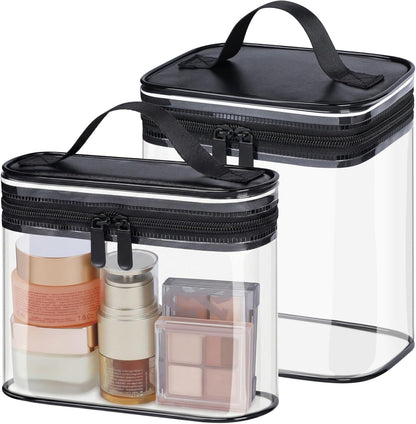 Clear Makeup Bag Travel - TSA Approved Toiletry Bag, 2 Rose Pink | 1 Medium Quart Carry-On & 1 Large Checked-Luggage, Reinforced Seams, Water-resistant, Clear Easy-Check for Airport, Women