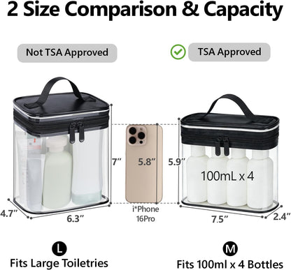 Clear Makeup Bag Travel - TSA Approved Toiletry Bag, 2 Rose Pink | 1 Medium Quart Carry-On & 1 Large Checked-Luggage, Reinforced Seams, Water-resistant, Clear Easy-Check for Airport, Women