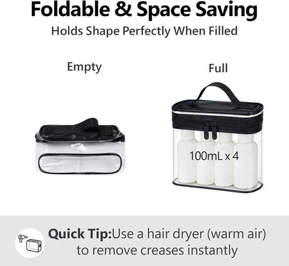 Clear Makeup Bag Travel - TSA Approved Toiletry Bag, 2 Rose Pink | 1 Medium Quart Carry-On & 1 Large Checked-Luggage, Reinforced Seams, Water-resistant, Clear Easy-Check for Airport, Women