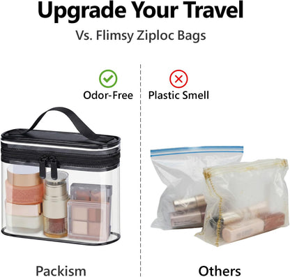 Clear Makeup Bag Travel - TSA Approved Toiletry Bag, 2 Rose Pink | 1 Medium Quart Carry-On & 1 Large Checked-Luggage, Reinforced Seams, Water-resistant, Clear Easy-Check for Airport, Women