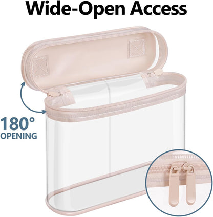 Clear Makeup Bag Travel - TSA Approved Toiletry Bag, 2 Rose Pink | 1 Medium Quart Carry-On & 1 Large Checked-Luggage, Reinforced Seams, Water-resistant, Clear Easy-Check for Airport, Women