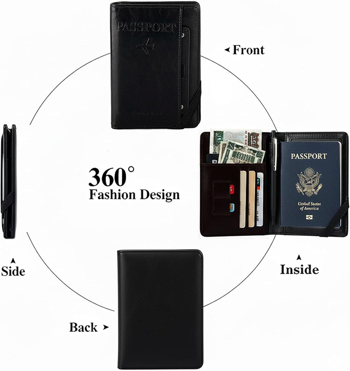 Genuine Leather Passport Holder Cover - RFID Blocking Travel Wallet & Passport Case with Pen Holder, Dual SIM Card Slots & Boarding Pass Pocket for Men & Women,Family Travel Essentials, Retro Style