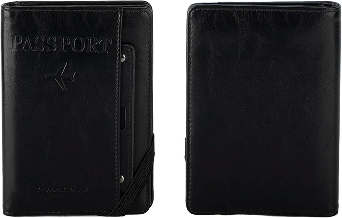 Genuine Leather Passport Holder Cover - RFID Blocking Travel Wallet & Passport Case with Pen Holder, Dual SIM Card Slots & Boarding Pass Pocket for Men & Women,Family Travel Essentials, Retro Style