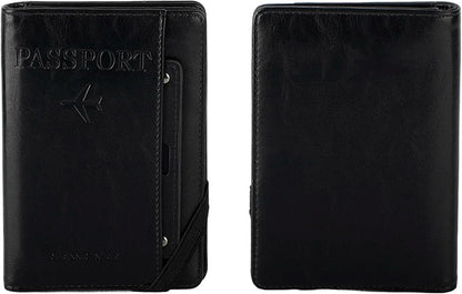 Genuine Leather Passport Holder Cover - RFID Blocking Travel Wallet & Passport Case with Pen Holder, Dual SIM Card Slots & Boarding Pass Pocket for Men & Women,Family Travel Essentials, Retro Style