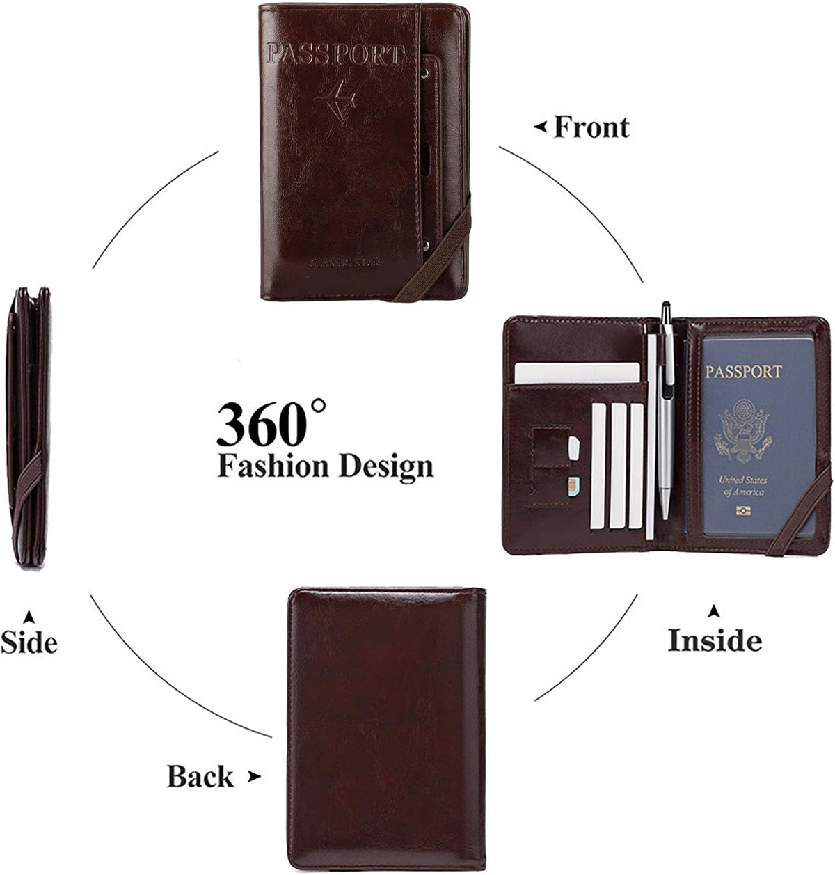 Genuine Leather Passport Holder Cover - RFID Blocking Travel Wallet & Passport Case with Pen Holder, Dual SIM Card Slots & Boarding Pass Pocket for Men & Women,Family Travel Essentials, Retro Style