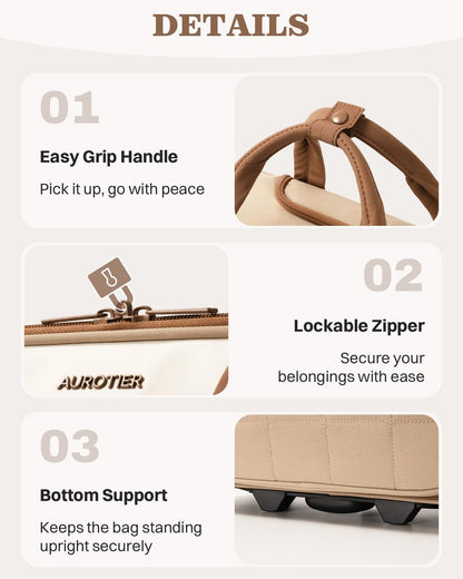Rolling Puffer Laptop Bag, Rolling Briefcase for Women, Wheeled 16 Inch Computer Bag, Water Resistant Stylish Overnight Underseat Carry On Luggage with Wheels for Work Travel Business, Khaki