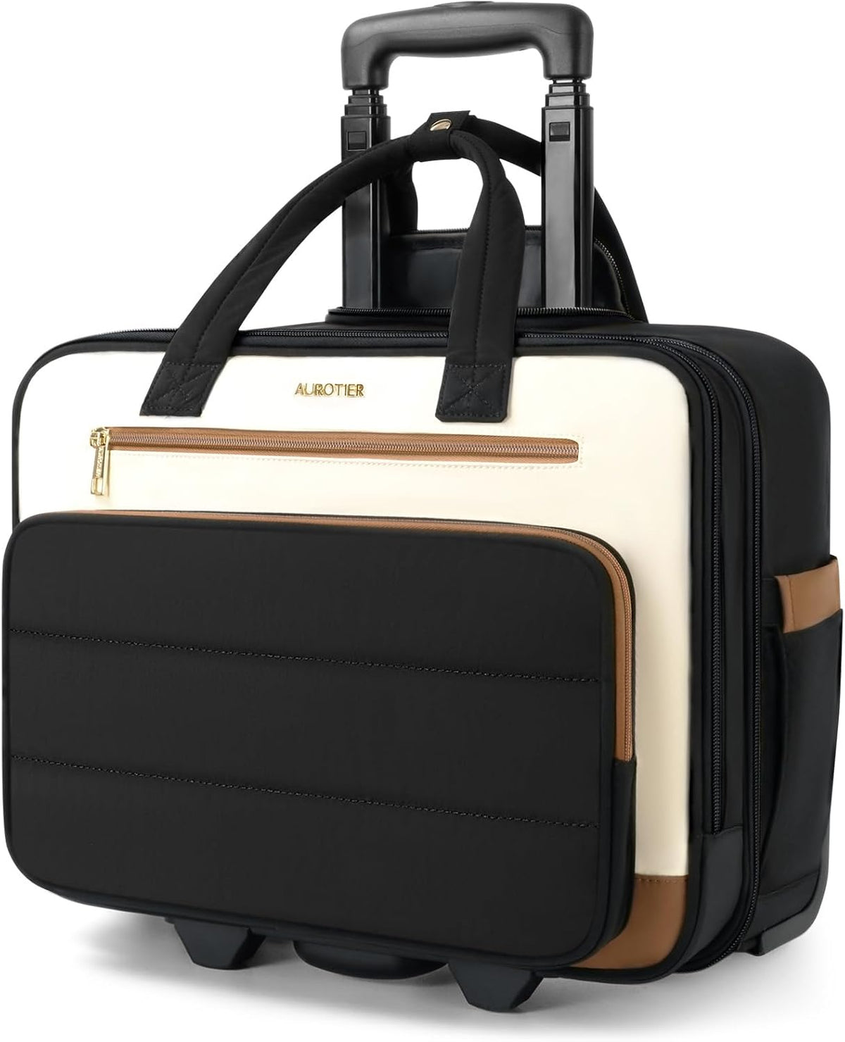Rolling Puffer Laptop Bag, Rolling Briefcase for Women, Wheeled 16 Inch Computer Bag, Water Resistant Stylish Overnight Underseat Carry On Luggage with Wheels for Work Travel Business, Khaki