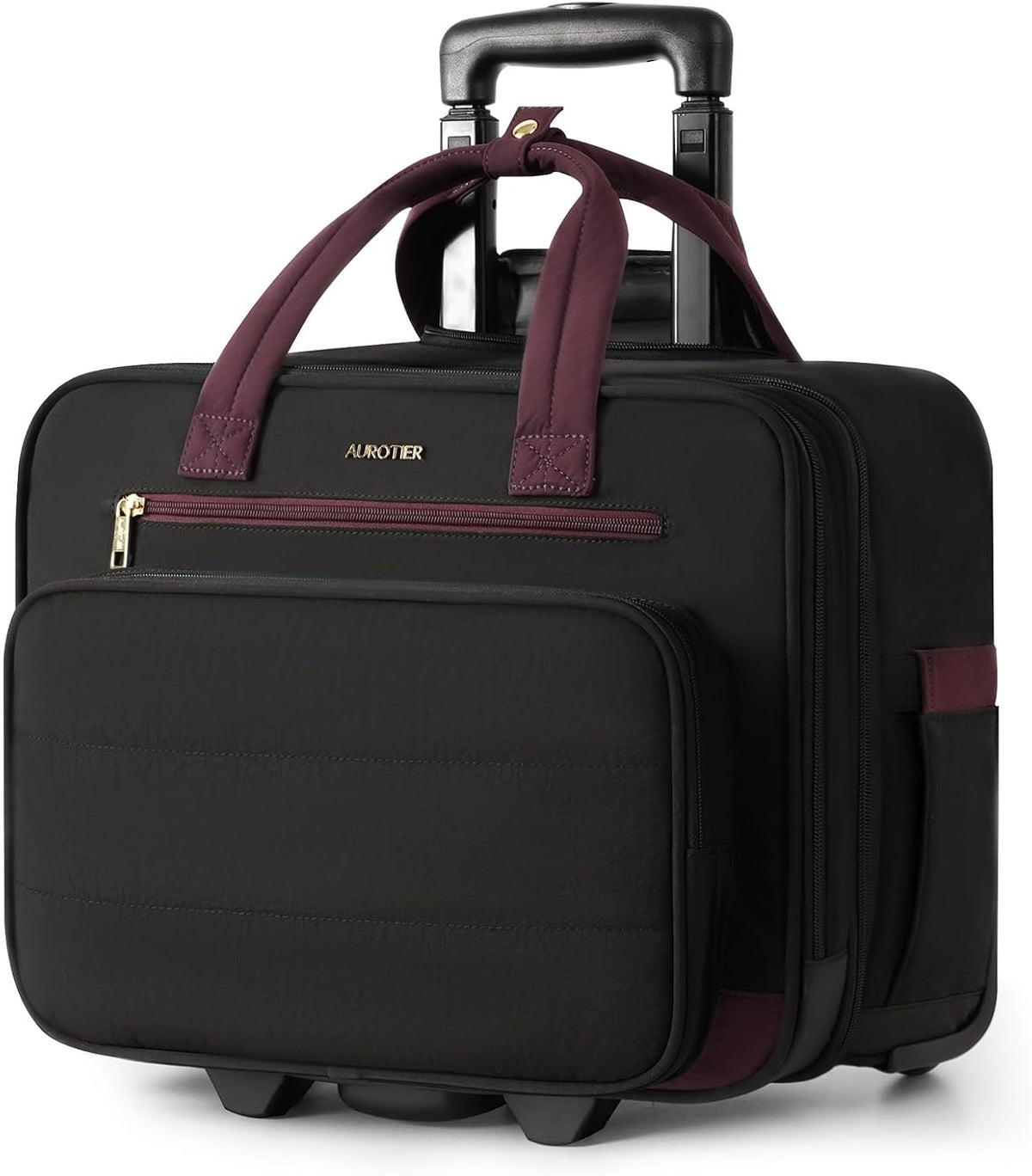 Rolling Puffer Laptop Bag, Rolling Briefcase for Women, Wheeled 16 Inch Computer Bag, Water Resistant Stylish Overnight Underseat Carry On Luggage with Wheels for Work Travel Business, Khaki