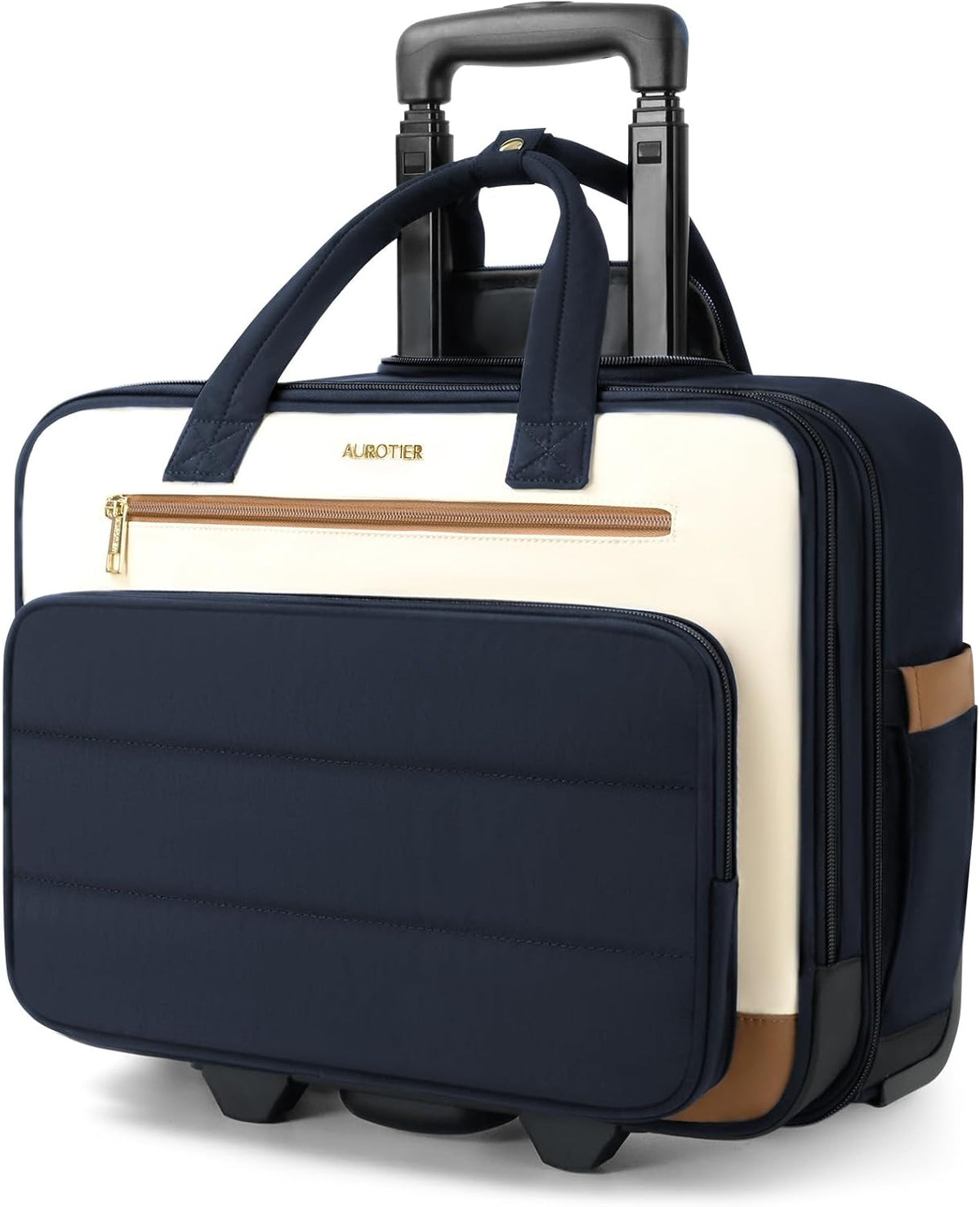 Rolling Puffer Laptop Bag, Rolling Briefcase for Women, Wheeled 16 Inch Computer Bag, Water Resistant Stylish Overnight Underseat Carry On Luggage with Wheels for Work Travel Business, Khaki