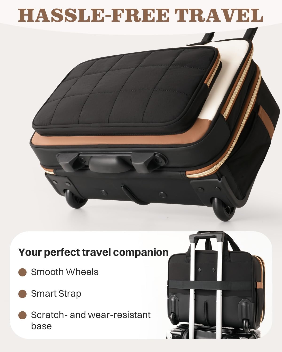 Rolling Puffer Laptop Bag, Rolling Briefcase for Women, Wheeled 16 Inch Computer Bag, Water Resistant Stylish Overnight Underseat Carry On Luggage with Wheels for Work Travel Business, Khaki