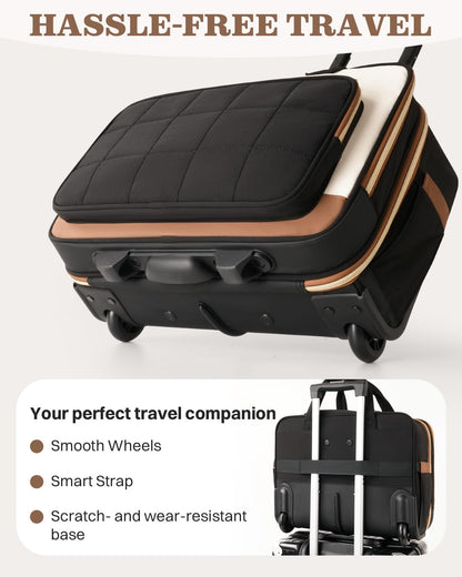 Rolling Puffer Laptop Bag, Rolling Briefcase for Women, Wheeled 16 Inch Computer Bag, Water Resistant Stylish Overnight Underseat Carry On Luggage with Wheels for Work Travel Business, Khaki