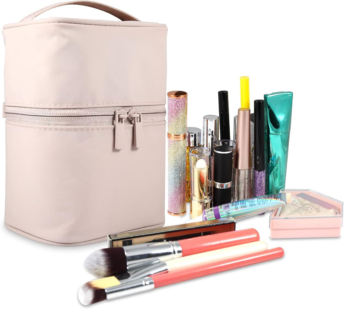 Makeup Brush Organizer Makeup Bag Brushes Set Case 7.5x5.5x4.4 Inch Professional Travelling Brush Pen Pencil Holder Make Up Cup Storage Organizer Case Pencil Pouch Cosmetic Bag for Travel