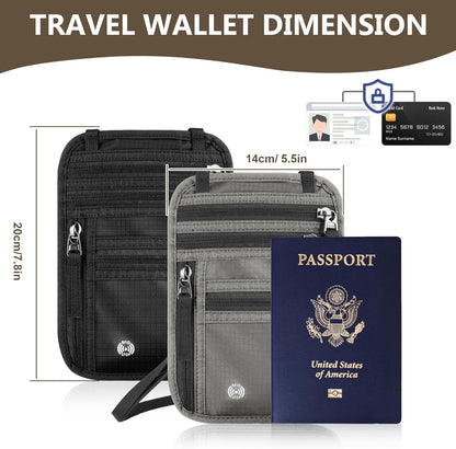 Likesing 5.5" L x 7.9" W Travel Neck Wallet, RFID Passport Pouch(Dark Grey) | RFID Blocking Passport Holder for Travel, Security Lightweight Passport Travel Wallet, Neck Pouch Gifts for Women Men