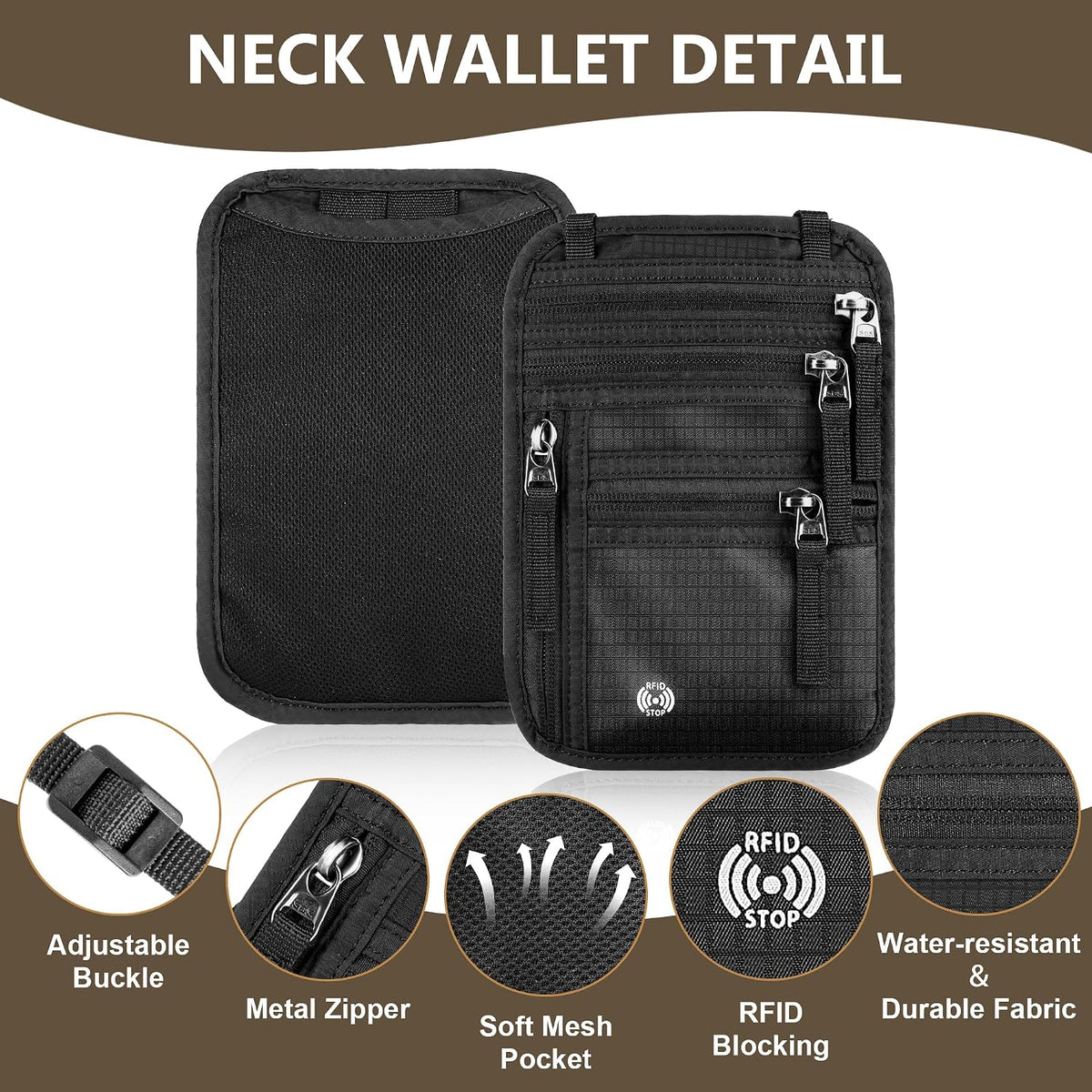 Likesing 5.5" L x 7.9" W Travel Neck Wallet, RFID Passport Pouch(Dark Grey) | RFID Blocking Passport Holder for Travel, Security Lightweight Passport Travel Wallet, Neck Pouch Gifts for Women Men