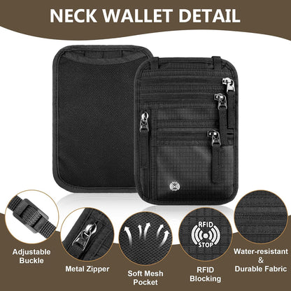 Likesing 5.5" L x 7.9" W Travel Neck Wallet, RFID Passport Pouch(Dark Grey) | RFID Blocking Passport Holder for Travel, Security Lightweight Passport Travel Wallet, Neck Pouch Gifts for Women Men