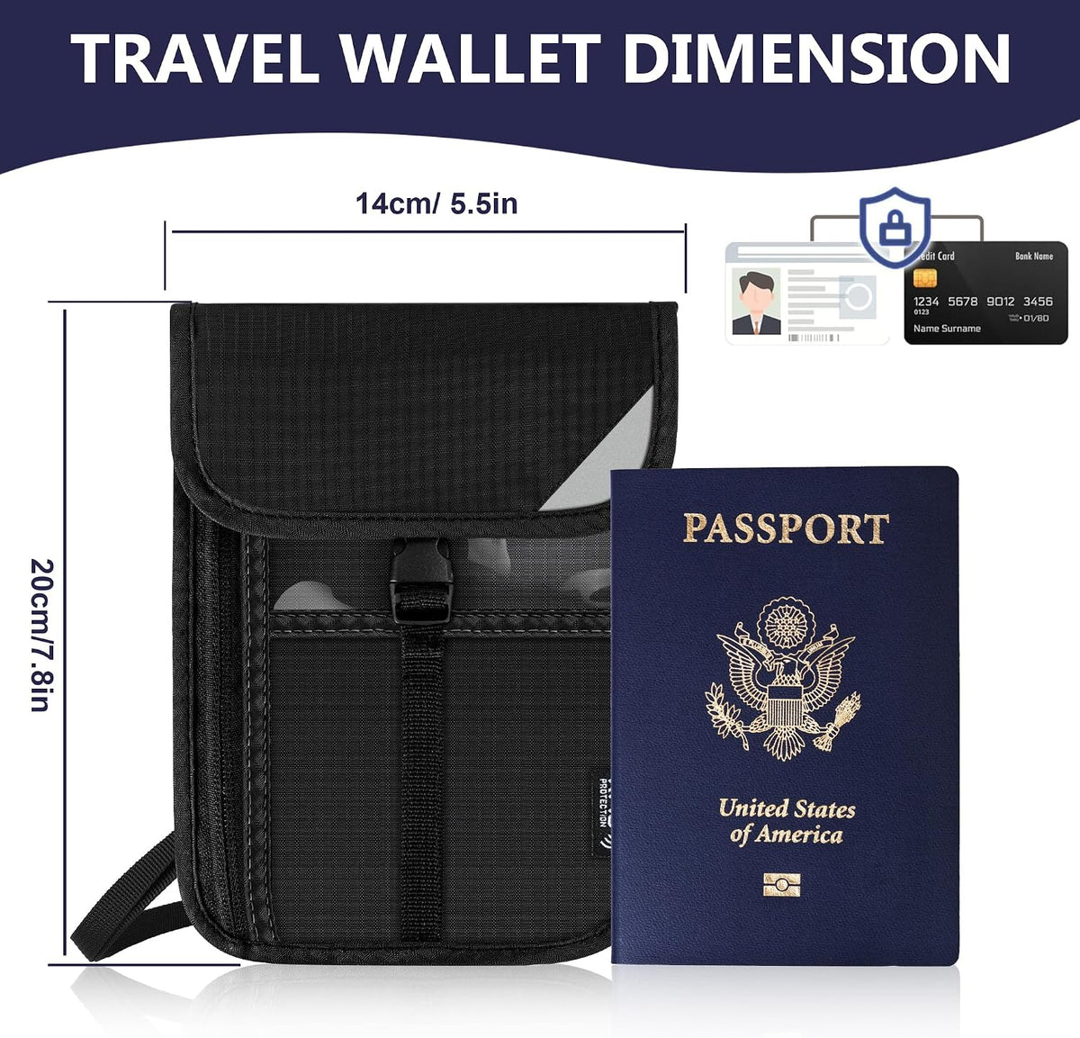 Likesing 5.5" L x 7.9" W Travel Neck Wallet, RFID Passport Pouch(Dark Grey) | RFID Blocking Passport Holder for Travel, Security Lightweight Passport Travel Wallet, Neck Pouch Gifts for Women Men