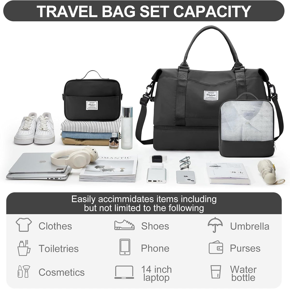 Weekender Bags for Women, Personal Item Travel Bag with Shoes Compartment | Overnight Travel Duffel Bag with Toiletry Bag, Airplane Friendly Carry-On Bag - Colors A