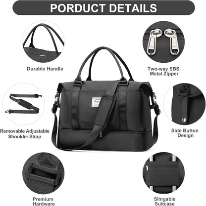 Weekender Bags for Women, Personal Item Travel Bag with Shoes Compartment | Overnight Travel Duffel Bag with Toiletry Bag, Airplane Friendly Carry-On Bag - Colors A