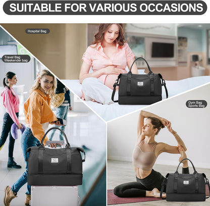 Weekender Bags for Women, Personal Item Travel Bag with Shoes Compartment | Overnight Travel Duffel Bag with Toiletry Bag, Airplane Friendly Carry-On Bag - Colors A