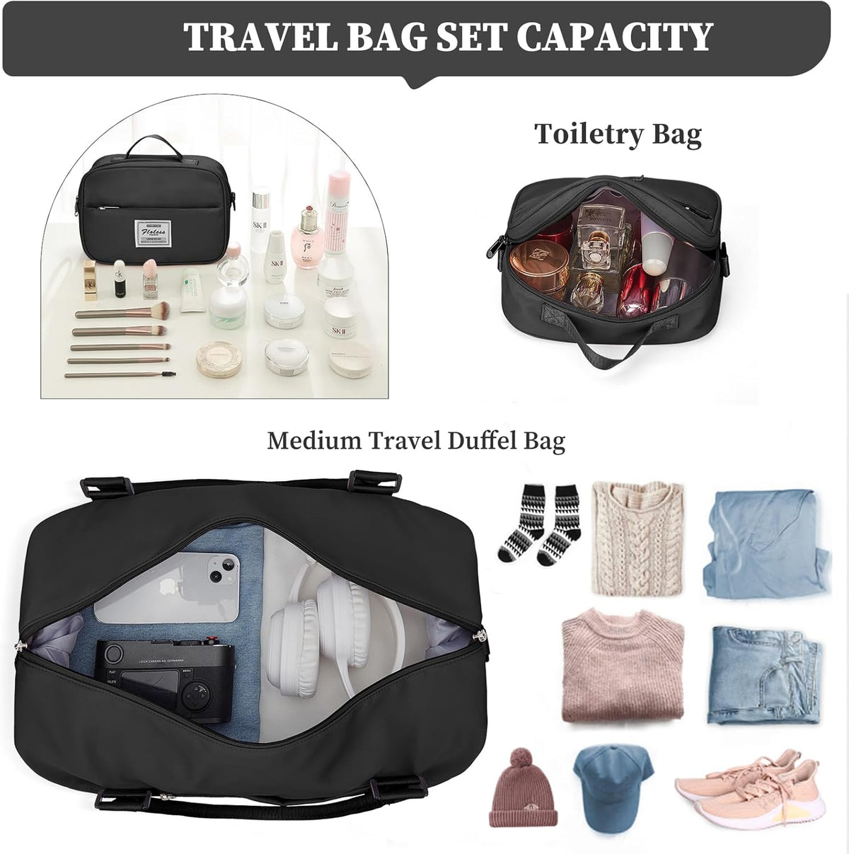 Weekender Bags for Women, Personal Item Travel Bag with Shoes Compartment | Overnight Travel Duffel Bag with Toiletry Bag, Airplane Friendly Carry-On Bag - Colors A