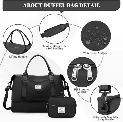 Weekender Bags for Women, Personal Item Travel Bag with Shoes Compartment | Overnight Travel Duffel Bag with Toiletry Bag, Airplane Friendly Carry-On Bag - Colors A