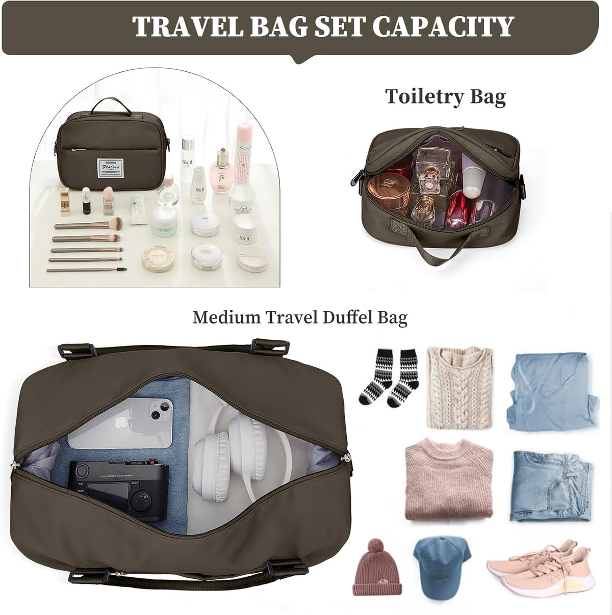 Weekender Bags for Women, Personal Item Travel Bag with Shoes Compartment | Overnight Travel Duffel Bag with Toiletry Bag, Airplane Friendly Carry-On Bag - Colors A