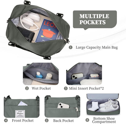 Weekender Bags for Women, Personal Item Travel Bag with Shoes Compartment | Overnight Travel Duffel Bag with Toiletry Bag, Airplane Friendly Carry-On Bag - Colors A