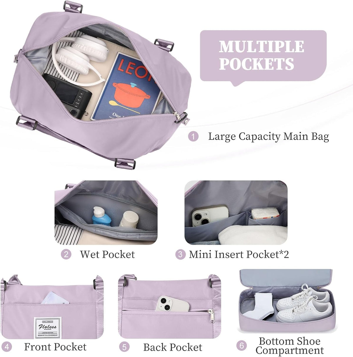 Weekender Bags for Women, Personal Item Travel Bag with Shoes Compartment | Overnight Travel Duffel Bag with Toiletry Bag, Airplane Friendly Carry-On Bag - Colors A