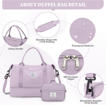 Weekender Bags for Women, Personal Item Travel Bag with Shoes Compartment | Overnight Travel Duffel Bag with Toiletry Bag, Airplane Friendly Carry-On Bag - Colors A