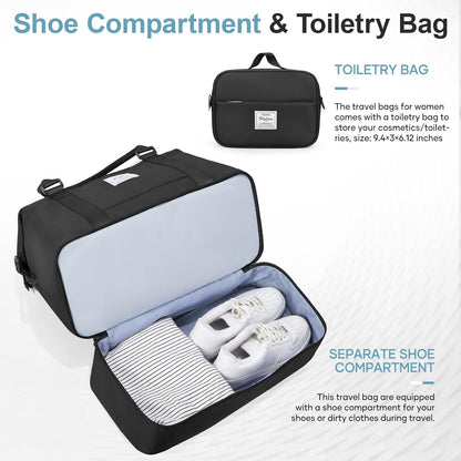 Weekender Bags for Women, Personal Item Travel Bag with Shoes Compartment | Overnight Travel Duffel Bag with Toiletry Bag, Airplane Friendly Carry-On Bag - Colors A