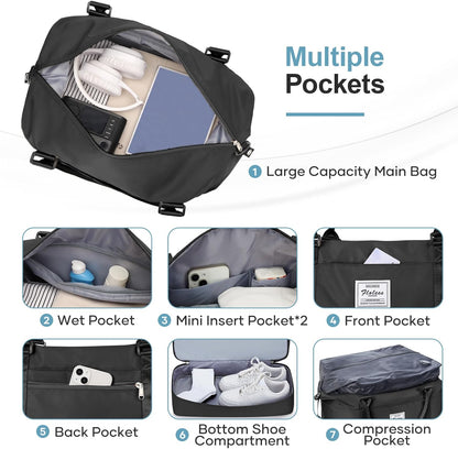 Weekender Bags for Women, Personal Item Travel Bag with Shoes Compartment | Overnight Travel Duffel Bag with Toiletry Bag, Airplane Friendly Carry-On Bag - Colors A