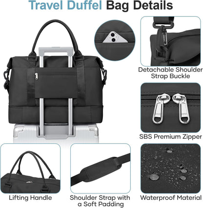 Weekender Bags for Women, Personal Item Travel Bag with Shoes Compartment | Overnight Travel Duffel Bag with Toiletry Bag, Airplane Friendly Carry-On Bag - Colors A