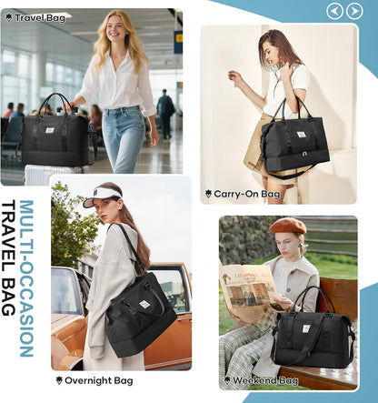 Weekender Bags for Women, Personal Item Travel Bag with Shoes Compartment | Overnight Travel Duffel Bag with Toiletry Bag, Airplane Friendly Carry-On Bag - Colors A