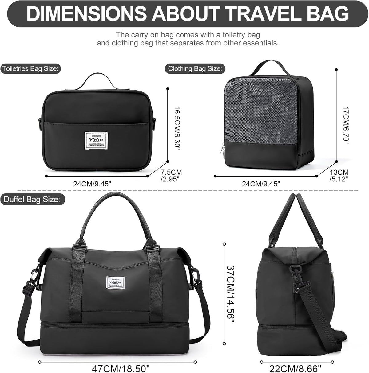 Weekender Bags for Women, Personal Item Travel Bag with Shoes Compartment | Overnight Travel Duffel Bag with Toiletry Bag, Airplane Friendly Carry-On Bag - Colors A