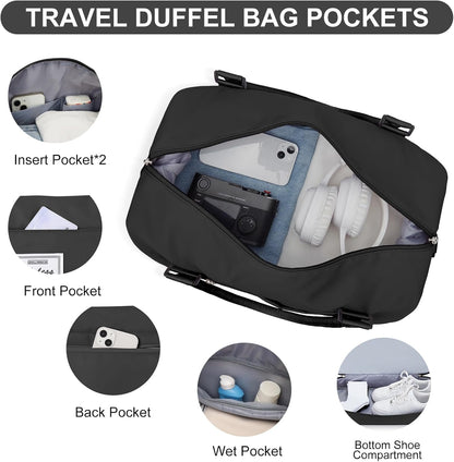 Weekender Bags for Women, Personal Item Travel Bag with Shoes Compartment | Overnight Travel Duffel Bag with Toiletry Bag, Airplane Friendly Carry-On Bag - Colors A