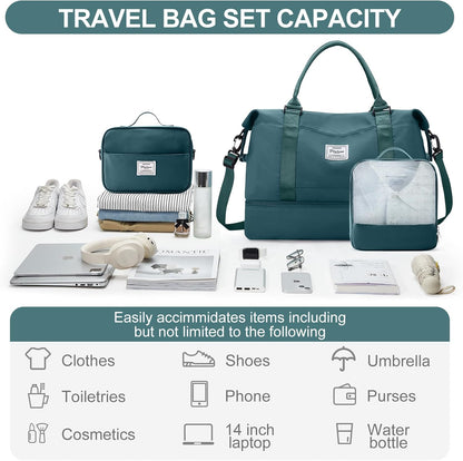 Weekender Bags for Women, Personal Item Travel Bag with Shoes Compartment | Overnight Travel Duffel Bag with Toiletry Bag, Airplane Friendly Carry-On Bag - Colors A