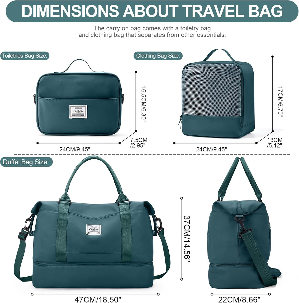 Weekender Bags for Women, Personal Item Travel Bag with Shoes Compartment | Overnight Travel Duffel Bag with Toiletry Bag, Airplane Friendly Carry-On Bag - Colors A
